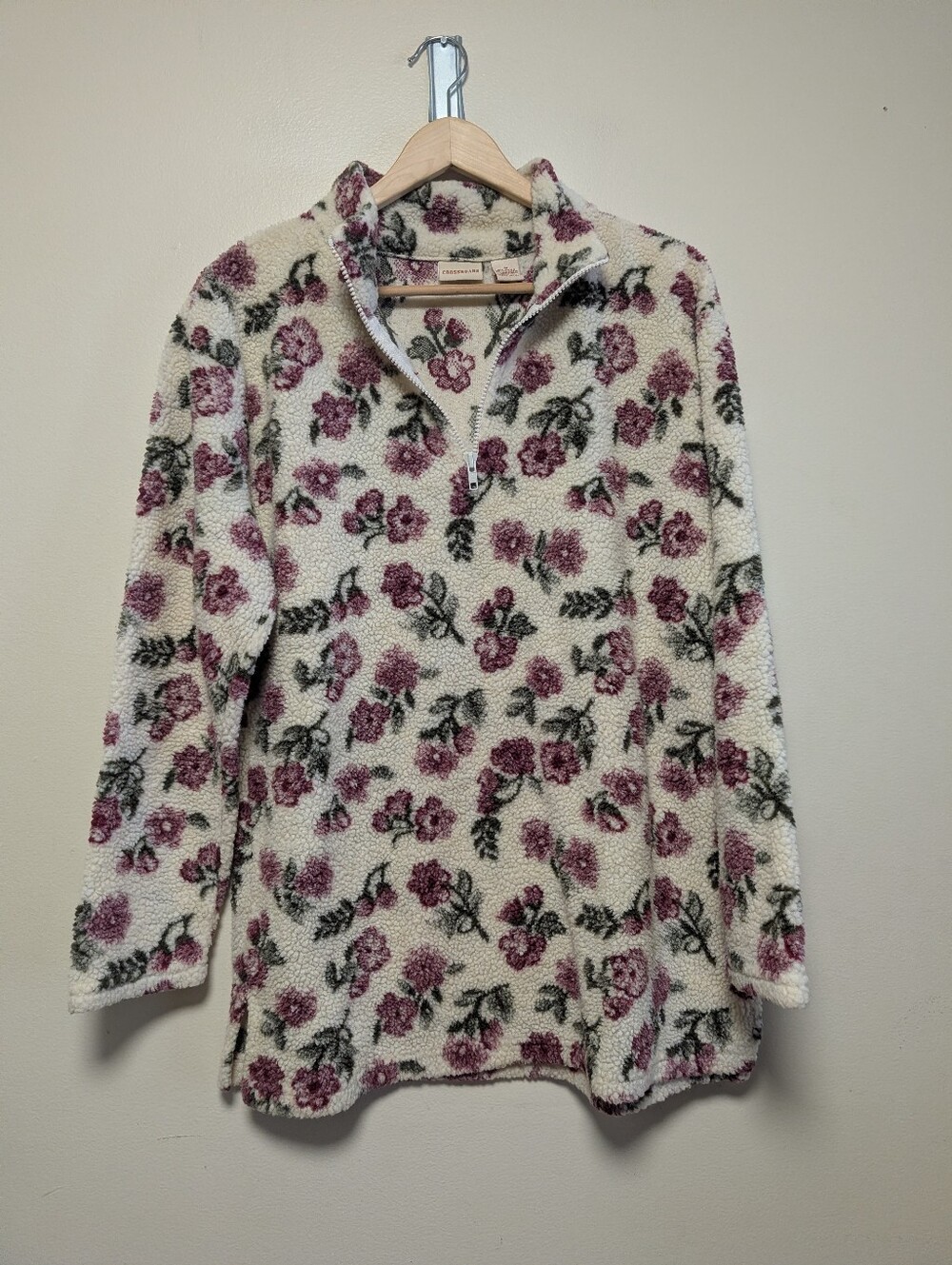 Crossroads Floral Sherpa Fleece Pullover Quarter Zip Size M